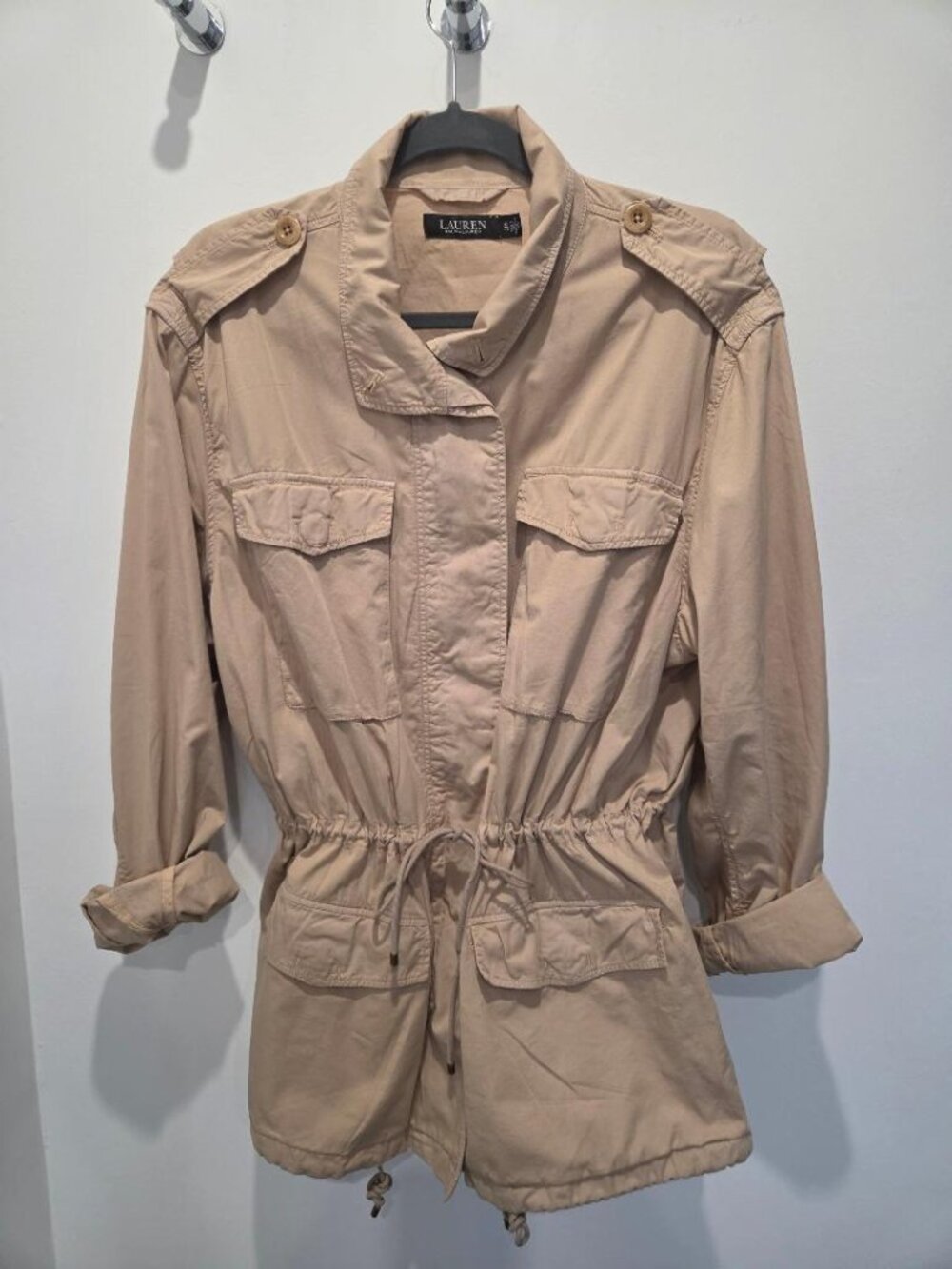 Lauren Ralph Lauren Tan Safari Button Down/Zipperd Drawstring Waist Jacket  XL